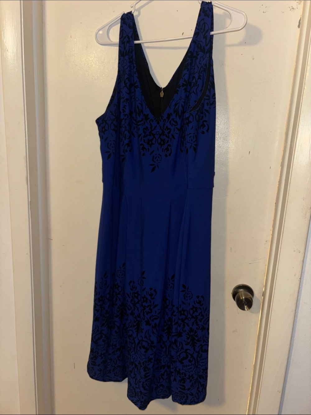 City Chic Royal Blue & Black Floral V‑Neck Midi Dress